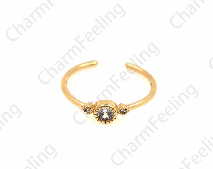 18K Gold Filled Minimalist Thin Ring, Micropavé CZ Daily Ring, Adjustable Ring, Daily Ring, Gold Open Ring,