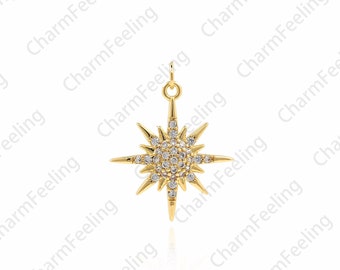 Polaris Anhänger, 18K Gold filled Stern Anhänger, Polaris Anhänger, Micropavé CZ Polaris Halskette, DIY Schmuckzubehör, 22x17,5x3mm