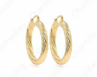 1 pair,Twist Earrings, Hollow Earrings, 18K Gold Filled Round Twist Earrings, Micropave CZ Oval Earrings, 43.5x30.5x5.7mm
