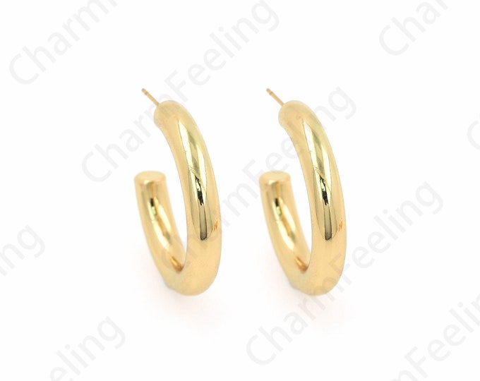 1 Pair 18K Gold Filled Thick Earrings Moon Earrings C-Shaped Earrings Crescent Earrings Dainty Earrings,Gift for Her,30x30x5mm