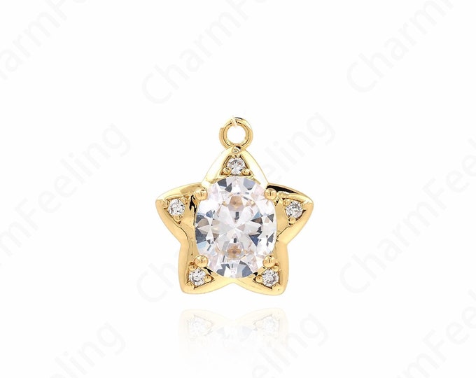 Lucky Star pendant,18K Gold Filled Star CCharm, Pentagarm Necklace, Micro pavé CZ Star Jewelry, DIY Jewelry Supplies, 17.5x15.5x5.7mm