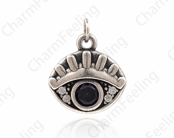 Eye Pendant Lucky Eye Necklace Micropavé Protection Charm Greek Eye Bracelet Pendant Third Eye Necklace (15x12x3mm)