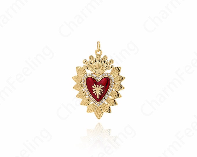Enamel Heart Pendant, MicroPave CZ Heart Necklace,Heart-Shaped Charm, DIY Jewelry Making Supplies 35.5x24.5x3mm