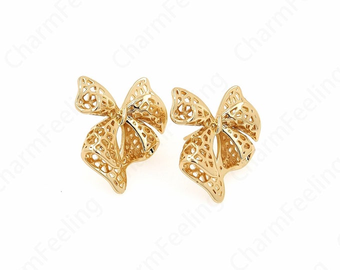Dainty Exquisite Earrings, 18K Gold Filled Bow Earrings,Bow Hoops,A Gift For Her, 28x25.5x5.5mm