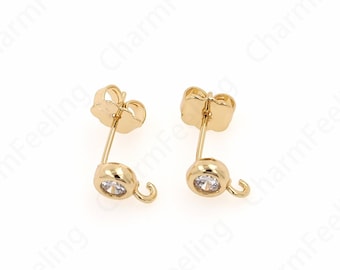 Solitaire Stud Earrings,Gold Stud Earring,18K Gold Filled Round Earrings,Micropavé CZ Stud Earrings DIY Jewelry Supplies,15x9x5.5mm