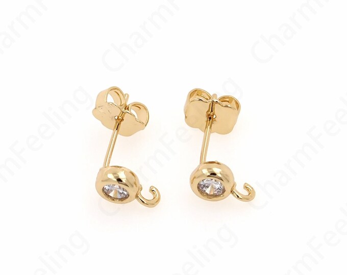 Solitaire Stud Earrings,Gold Stud Earring,18K Gold Filled Round Earrings,Micropavé CZ Stud Earrings DIY Jewelry Supplies,15x9x5.5mm