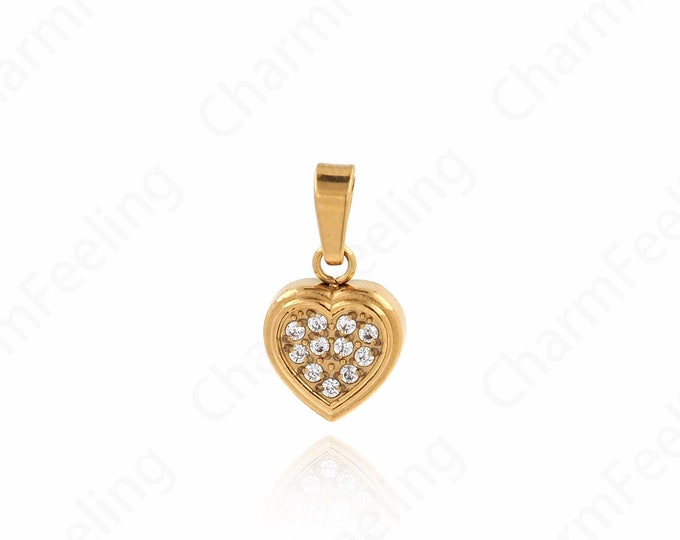 Dainty Heart Charm, 18K Gold Filled Heart Pendant, Love Necklace, Micropavé CZ Heart Necklace,DIY Jewelry Accessories 15x8x2.5mm