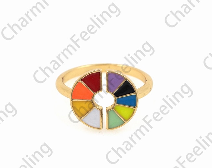 18K Gold Filled Palette Enamel Ring, Artist Paint Palette Ring, Enamel Multicolor Ring, Gold Open Ring, Adjustable Ring, Painter Ring