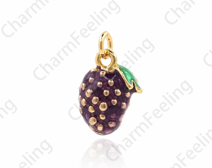 18K Gold Filled Blueberry Pendant, Enamel Strawberry Necklace, Fruit Charm, Enamel Charm, Enamel Pendant, Fruit Necklace 15x9x7mm