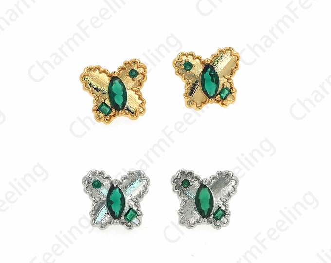 18K Gold Filled With Butterfly Charm, Micropavé CZ Butterfly Earrings, Flying Earrings, Butterfly Pierced Earrings,14.7x15.3x13mm