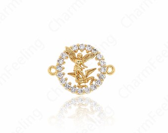 Connettore angelo con zirconi cubici riempiti in oro 18 carati, ciondoli per collana con bracciale angelo CZ per la realizzazione di gioielli 21x16x4mm