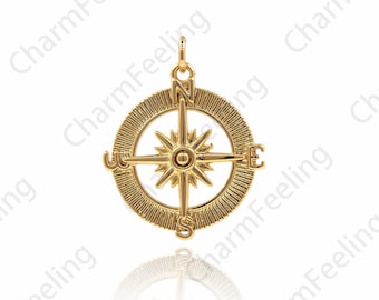 18K Gold Filled Compass Necklace,Round Compass Pendant,Rudder Necklace,Compass Charm,Nautical Pendant,DIY Jewelry Accessories 28x22x2.5mm