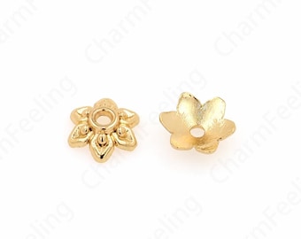 10 pcs Alloy Bead Caps,Flower Caps,18K Gold Filled Flower Bead Caps,Pearl Caps,Spacer Jewelry, Brass Caps, DIY Gold Jewelry Making,9.5x3mm