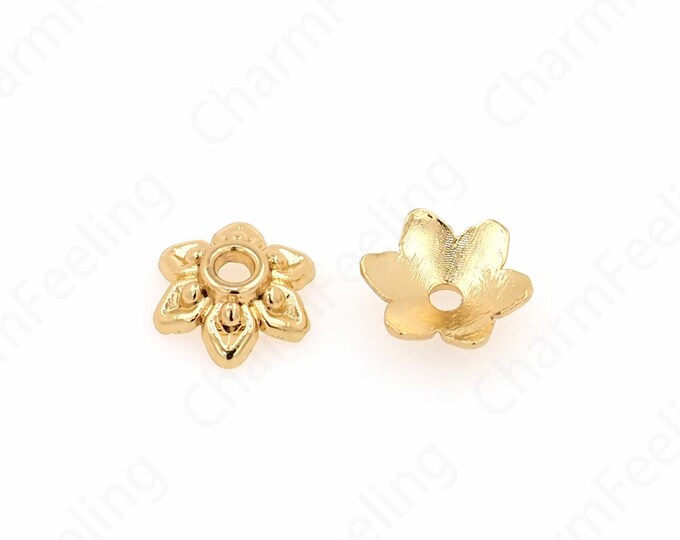 10 pcs Alloy Bead Caps,Flower Caps,18K Gold Filled Flower Bead Caps,Pearl Caps,Spacer Jewelry, Brass Caps, DIY Gold Jewelry Making,9.5x3mm