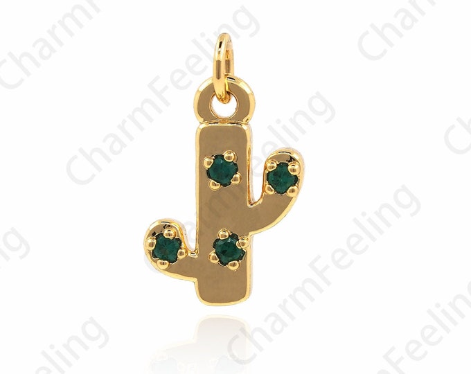 Cactus Necklace, Desert Necklace, Cactus Jewelry, Cactus Pendant, Delicate Necklace, Micro-Pave Cactus Pendant 15x9x2.5mm