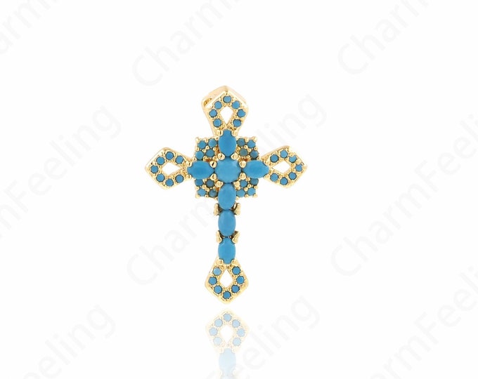 Micropavé CZ Cross Necklace,Cross Charm,Christian Charm,18K Gold Filled Cross Pendant,DIY Jewelry Accessories,24.6x18.3x5mm