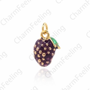 18K Gold Filled Blueberry Pendant, Enamel Strawberry Necklace, Fruit Charm, Enamel Charm, Enamel Pendant, Fruit Necklace 15x9x7mm