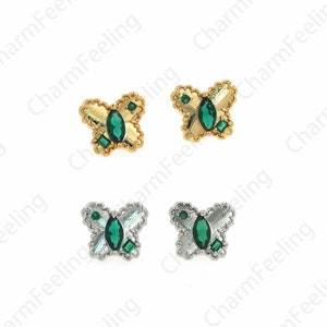 Or 18K rempli de charme papillon, boucles d’oreilles papillon micropavé CZ, boucles d’oreilles volantes, boucles d’oreilles percées papillon, 14.7x15.3x13mm