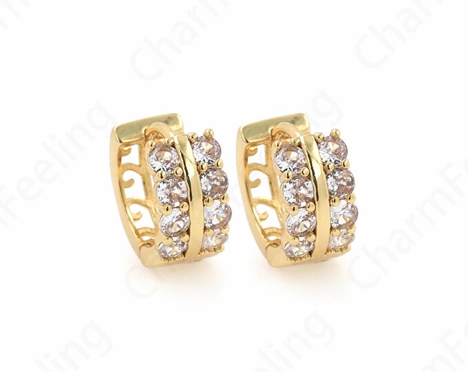 Micropave CZ Gold Earrings,18K Gold Filled Round Earrings,Thick Earrings,Earring Charm, DIY Jewelry Accessories 13.6x15x7.2mm