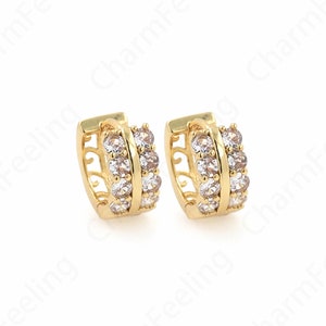 Micropave CZ Gold Earrings,18K Gold Filled Round Earrings,Thick Earrings,Earring Charm, DIY Jewelry Accessories 13.6x15x7.2mm