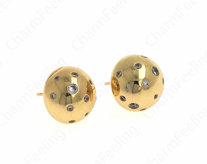 18K Gold Filled Ball Stud Earrings,Micropavé CZ Ball Earrings,Gold Ball Earrings,Dainty Earrings,DIY Jewelry Supplies,15.5x10mm