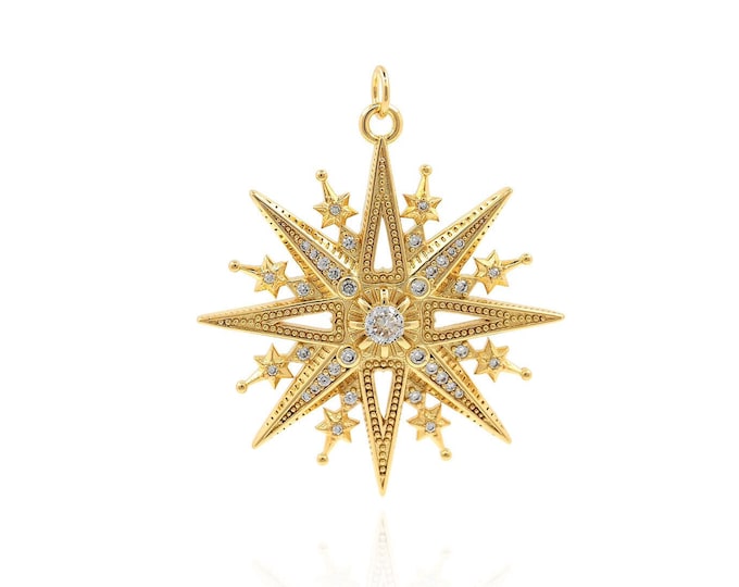 Micropavé CZ Polaris Pendant, Star Necklace, 18K Gold Filled Astral Charm, Polaris Charm, DIY Jewelry Accessories, 41x34.5x4mm