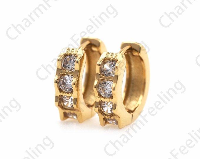 Micropavé CZ Imitation Diamond Earrings, 18K Gold Filled Simple Earrings, Round Pendants, Hollow Earrings, DIY Accessories 15x13x4mm