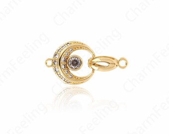 Moon Eye Connector, Micropavé CZ Rectangle Connector, Eye Charm, 18K Gold Filled Devil's Eye Connector, DIY Jewelry Supplies,26x14.5x3.5mm