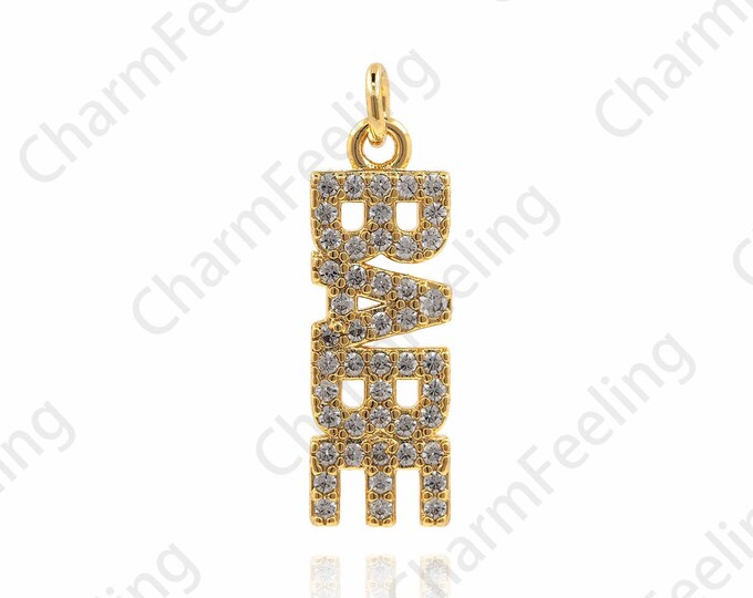 18K Gold Filled BABE Pendant, Babe Necklace, Babe Charm, Micropavé CZ Text Pendant, 22x6.5x1.8mm