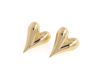 1 Pair,Heart-Shaped Earrings, 18K Gold Filled Heart Earrings,Dainty Heart Earrings,Puffed Heart Charm Gift For Her,24x20x8mm