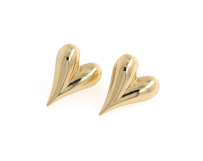 1 Pair,Heart-Shaped Earrings, 18K Gold Filled Heart Earrings,Dainty Heart Earrings,Puffed Heart Charm Gift For Her,24x20x8mm