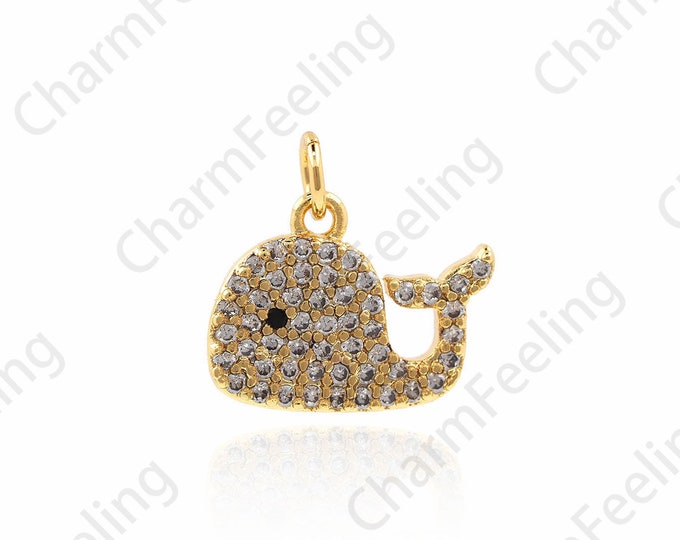 Micro-Pave Whale Pendant, Whale Charm, CZ Whale Necklace, Sea Creature Charm, DIY Jewelry Making Accessories 12.2×12.3×1.8mm 1pcs