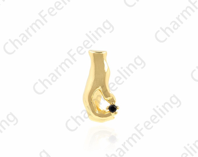 18K Gold Filled Gesture Pendant, Micropavé CZ Hand Necklace, One Hand Charm, DIY Jewelry Accessories, 20x10x7.5mm