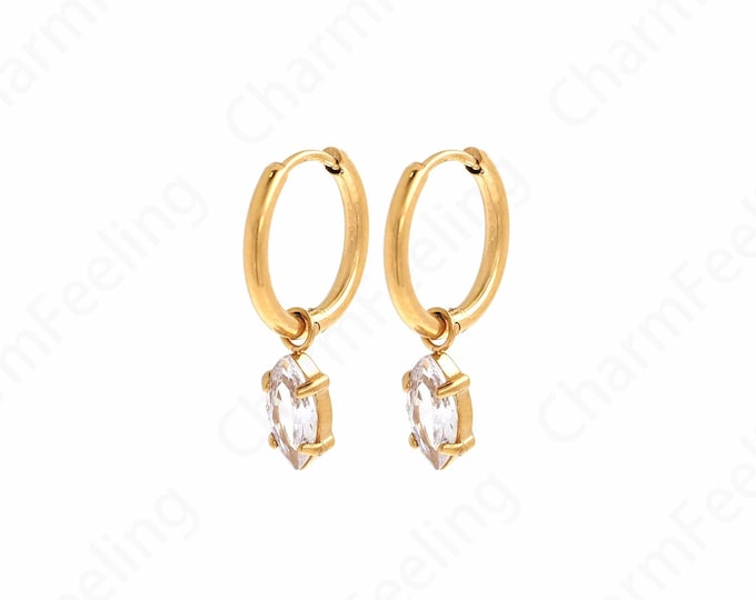 Stainless steel Earrings, 18K Gold Filled Simple Earrings, Gifts for Her,Micropavé CZ Thin Earrings, Round Prismatic Earrings,13.5x1.5mm
