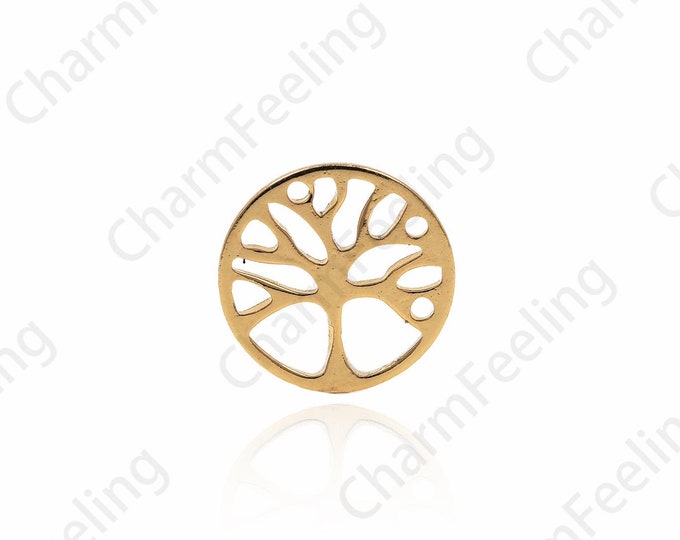 18K Gold Filled Round Hollow Tree Of Life Pendant, Tree Of Life Charm, Tree Charm, DIY Jewelry Making Accessories 12x0.7mm 1pcs