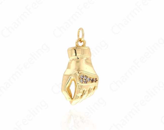Simple Necklace,Micro Pave  CZ Fist Pendant, Gesture Necklace, Hand Charm, DIY Jewelry Making Supplies 25.5x12x7mm
