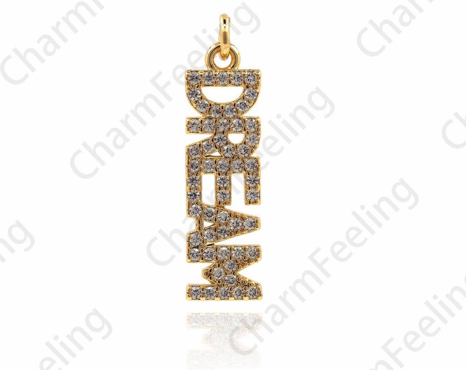 18K Gold Filled Word Necklace, Dream Word Pendant, English Word Pendant, DIY Jewelry Components 25x6.5x1.8mm