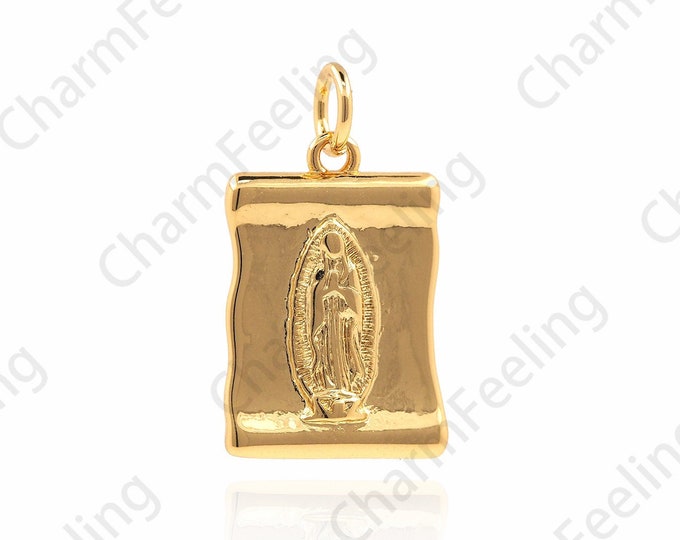 18K Gold Filled Square Pendant, Virgin Mary Necklace, Square Embossed Necklace, Character Pendant, DIY Jewelry Accessories 22x12.5x2mm