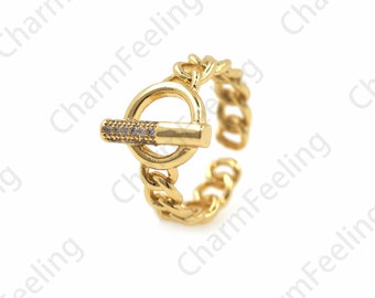 Cylindrical Ring, 18K Gold Filling Adjustable Fashion Ring, Ring Charm, Micropavé CZ Gold Ring, Hip-Hop Fashion Ring