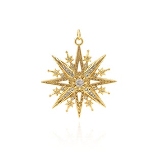 Micropavé CZ Polaris Pendant, Star Necklace, 18K Gold Filled Astral Charm, Polaris Charm, DIY Jewelry Accessories, 41x34.5x4mm