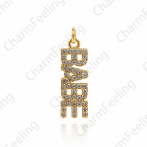 18K Gold Filled BABE Pendant, Babe Necklace, Babe Charm, Micropavé CZ Text Pendant, 22x6.5x1.8mm
