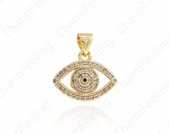 Micro-Pave Eye Pendant, CZ Eye Necklace, Eye Charm, DIY Jewelry Making Accessories 16.8x16x4.2mm