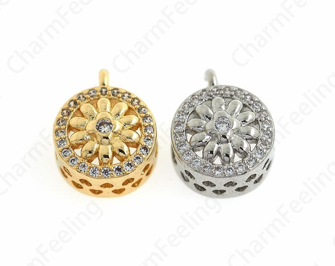 Micropavé CZ Bead Charm,18K Gold Filled Flower Shaped Spacer Beads,Flower Beads,Flower Charm,DIY Fewelry Making Accessories,12.7x10x6.3mm