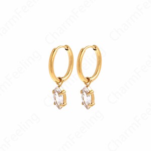 Stainless steel Earrings, 18K Gold Filled Simple Earrings, Gifts for Her,Micropavé CZ Thin Earrings, Round Prismatic Earrings,13.5x1.5mm