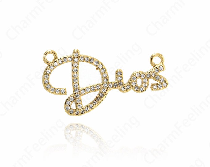18K Gold Filled Long Necklace,Long Dios Pendant,Letter Pendant,Dios Necklace,Micropavé CZ Dios Charm,DIY Jewelry Accessories 28x16.3x2mm