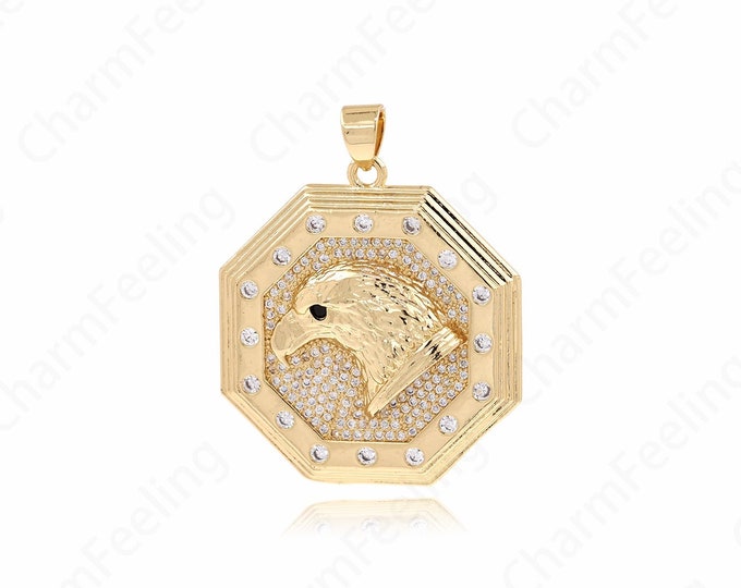 Eagle Necklace, Virgin Pendant, Round Coin Pendant, 18K Gold Filled Round Charm, DIY Jewelry Supplies, 40x32x6mm