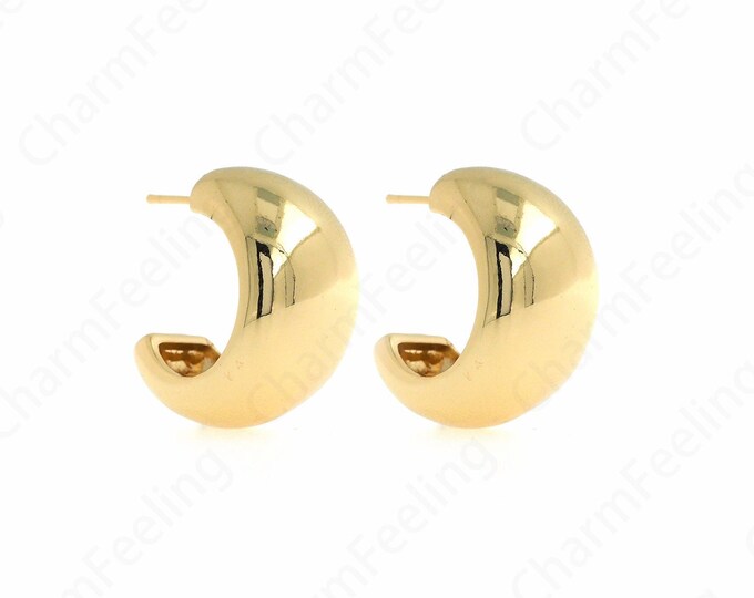 1 Pair 18K Gold Filled Thick Earrings Hoops Earrings C-Shaped Earrings Crescent Earrings Dainty Earrings,Gift for Her, 26x24.5x16mm