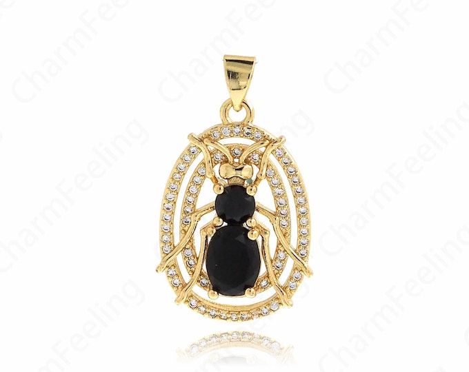 Oval Spider Pendant, Micropavé CZ Insect Necklace, 18K Gold Filled Insect Charm, Spider Charm, DIY Jewelry Supplies, 29.5x17.2x4.5mm