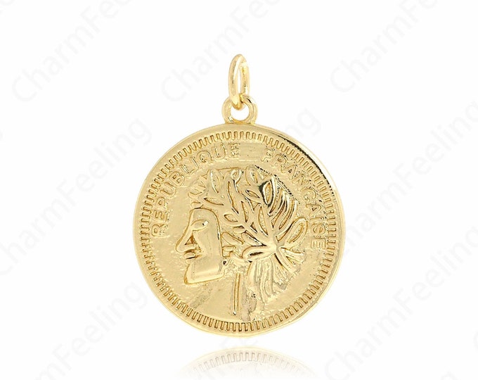 Coin Pendant,18K Gold Filled Portrait Coin Necklace, DIY Jewelry Bracelet Series Accessories,26x19.7x2mm