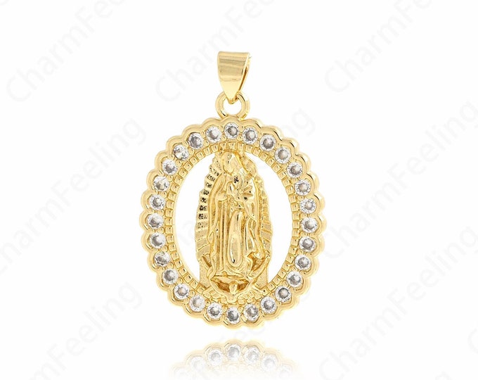 18K Gold Filled Virgin Mary Necklace，Mother Mary Pendant，Religious Jewelry,DIY Jewelry Supplies,32.5x22x3mm